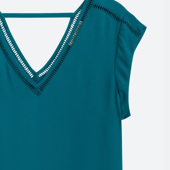 NEW Les Serein Teal V-Neck Blouse Small - Picture 3 of 5